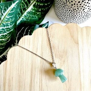 Boho Mushroom Necklace Aventurine Green Stone Silver Hippie Cottagecore NEW